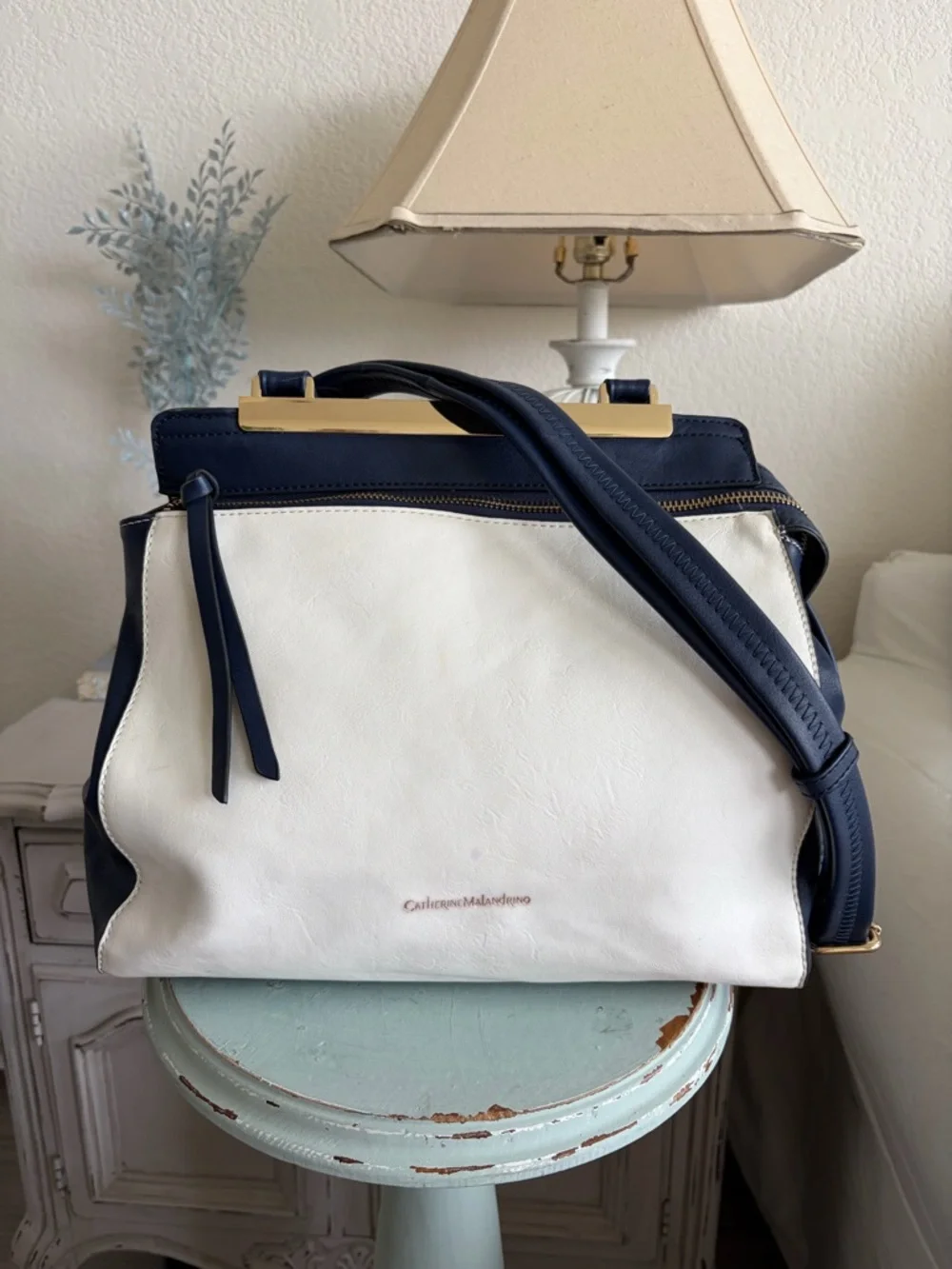 CATHERINE MALANDRINO Structured Handbag Satchel Bag Colorblock Crossbody Purse - Picture 2 of 16